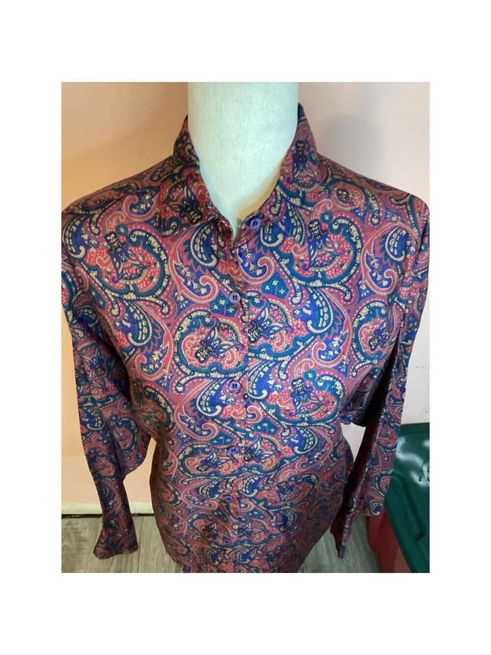 Vintage Izod paisley shirt size medium quality stitching 100% RayonHong Kong - Picture 8 of 15